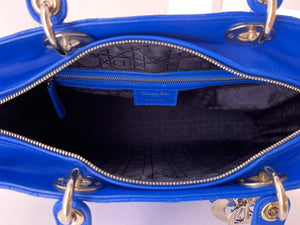 Christian Dior Blue Large Lady Dior Bag with Silver Hardware