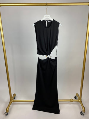 Christopher Esber Black Maxi Dress with Gold Ring Detail UK 8