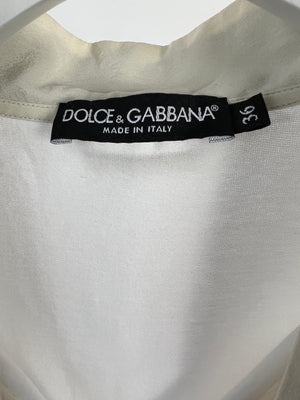 Dolce 
Gabbana White V-Neck T-shirt with Rose and Tie Neck Detail Size IT 36 (UK 4)