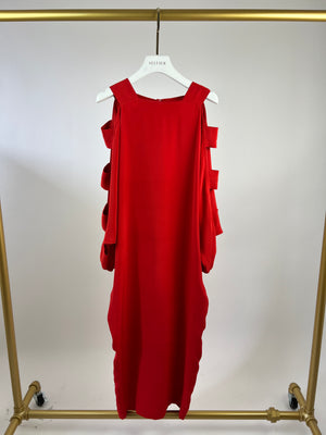 Alessandra Rich Red Silk Dress with Cut Out Shoulder Detail size IT 40 ( UK 8)