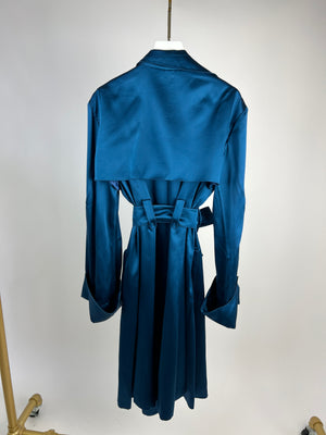 Celine Blue Silk Overcoat with Belt FR 42 (UK 14)