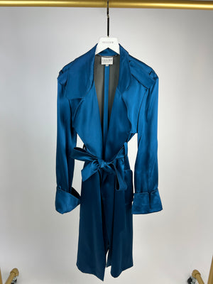 Celine Blue Silk Overcoat with Belt FR 42 (UK 14)