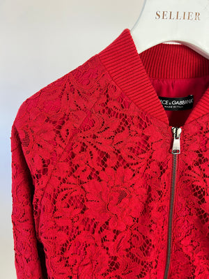 Dolce 
Gabbana Red Lace Bomber Jacket Size IT 36 (UK 4)