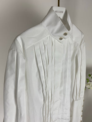 Chanel White Cotton High Neck Pleated Shirt Size FR34 (UK6) RRP £3,720