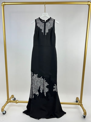 Elie Saab Black Silk Lace Belted Sleeveless Long Dress Size FR 36 (UK 8)