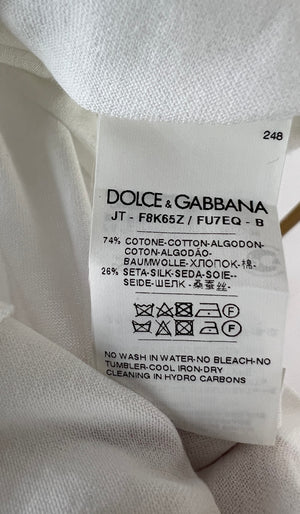 Dolce 
Gabbana White V-Neck T-shirt with Rose and Tie Neck Detail Size IT 36 (UK 4)