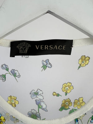 Versace Cream Skater Dress with Floral Mesh Detail (UK 8)