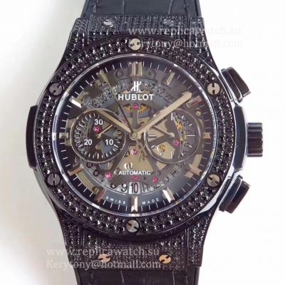 Best Price Hublot Classic Fusion Aerofusion Black Magic  525.CM.0170.RX HBB V6F Ceramic & Diamonds Black Skeleton Dial 7750