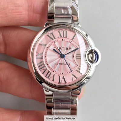NEW Replica Cartier Ballon Bleu 33mm W6920100 TWF SS Pink Dial Seiko NH05A