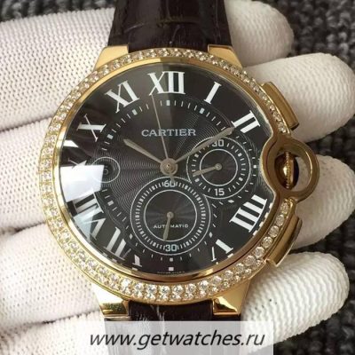 Shop Cartier Ballon Bleu Chrono Yellow Gold & Diamonds Black Dial 7750