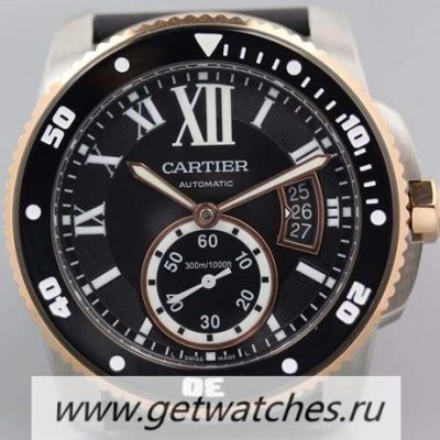 Shop Cartier Calibre Diver 42mm V6F SS & Rose Gold Black Dial M9015