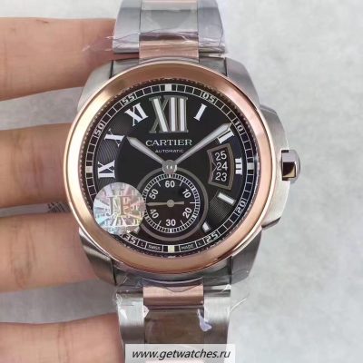 NEW Replica Cartier Calibre W7100036 42mm JF Stainless steel & Rose Gold Black Dial Calibre 1904-PS MC