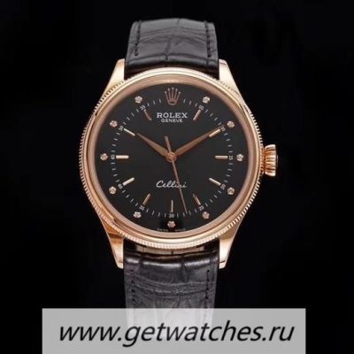 Fake Rolex Cellini Date 50505 GMF Rose Gold Black Dial 3165