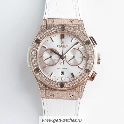 Perfect Replica Hublot Classic Fusion Chrono King HBF Rose Gold & Diamond Silver Dial 7750