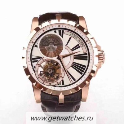 Best Price Roger Dubuis Excalibur Flying Tourbillon RDDBEX0261 BBRF Rose Gold Silver Dial RD520