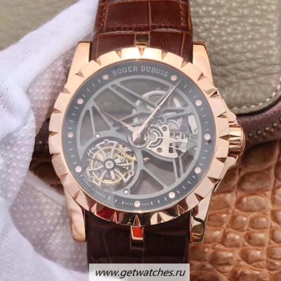 Fake Roger Dubuis Excalibur Skeleton Flying Tourbillon RDDBEX0392 JBF Rose Gold Skeleton Dial Tourbillon