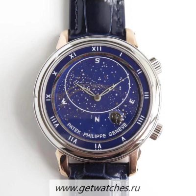 Shop Patek Philippe Grand Complications Sky Moon Celestial 5102PR Noob Factory Rose Gold Blue Dial 240 LU CL C