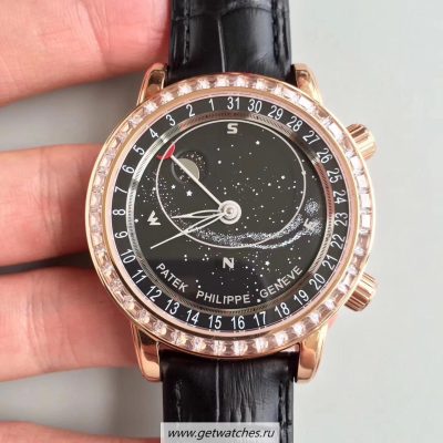 High Quality Patek Philippe Grand Complications Sky Moon Celestial 6104R-001 Noob Factory Rose Gold & Diamonds Black Dial 240 LU CL C
