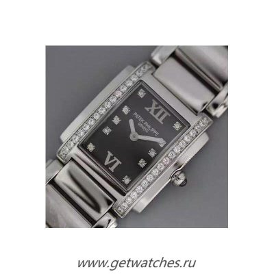 Perfect Replica Patek Philippe Ladies Twenty-4 4910/10A-001 Noob Factory SS Black Dial Ronda Quartz