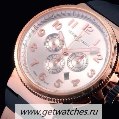 NEW Wholesale Luxury Ulysse Nardin Marine Chrono Rose Gold Arabian Numbers Silver Dial 7750