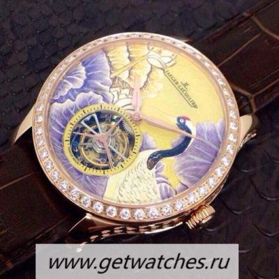 Replica Jaeger-LeCoultre Master Grand Tourbillon Enamel Crane Noob Factory Rose Gold & Diamonds Porcelain Dial Tourbillon
