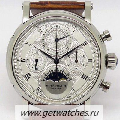 Fake Patek Philippe Moonphase Chrono SS White Dial Lemania