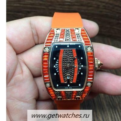 Replica Richard Mille RM007 Ladies Rose Gold Orange Diamonds Dial M6T51