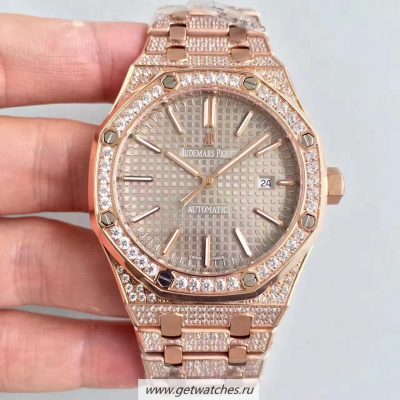 Replica Audemars Piguet Royal Oak 15400 Noob Factory Rose Gold & Diamond Grey Dial 3120