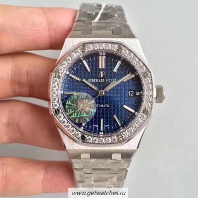 Shop Audemars Piguet Royal Oak 15450 JF SS & Diamonds Blue Dial 3120