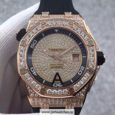 NEW Replica Audemars Piguet Royal Oak Offshore Diver 15709 Rose Gold & Diamonds Rose Gold & Diamonds Dial 3120