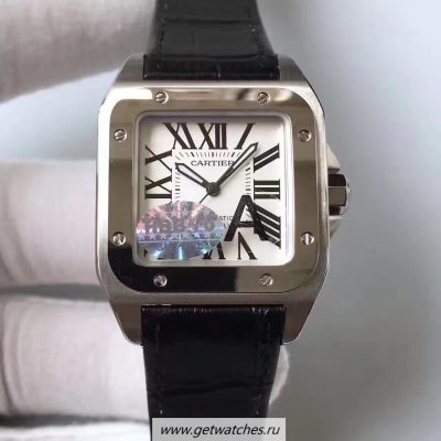 Copy Cartier Santos 100 Medium Size W20106X8 HBB V6F SS White Dial 2824
