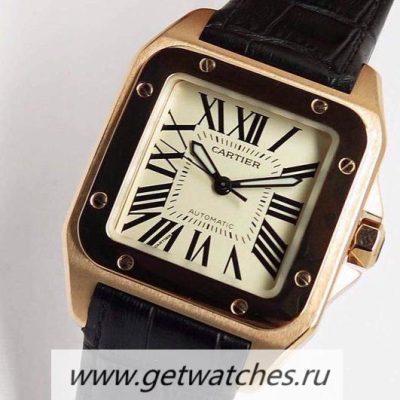 Copy Cartier Santos 100 Midsize Rose Gold White Dial 2836