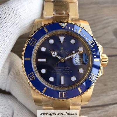 Fake Rolex Submariner Date 116618 LB VRF 18K Yellow Gold Wrapped Blue Dial 2836